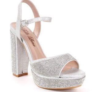 Size 10 Bella Luna Stan-02 Silver Rhinestone Open Toe Platform Mary Jane Heels